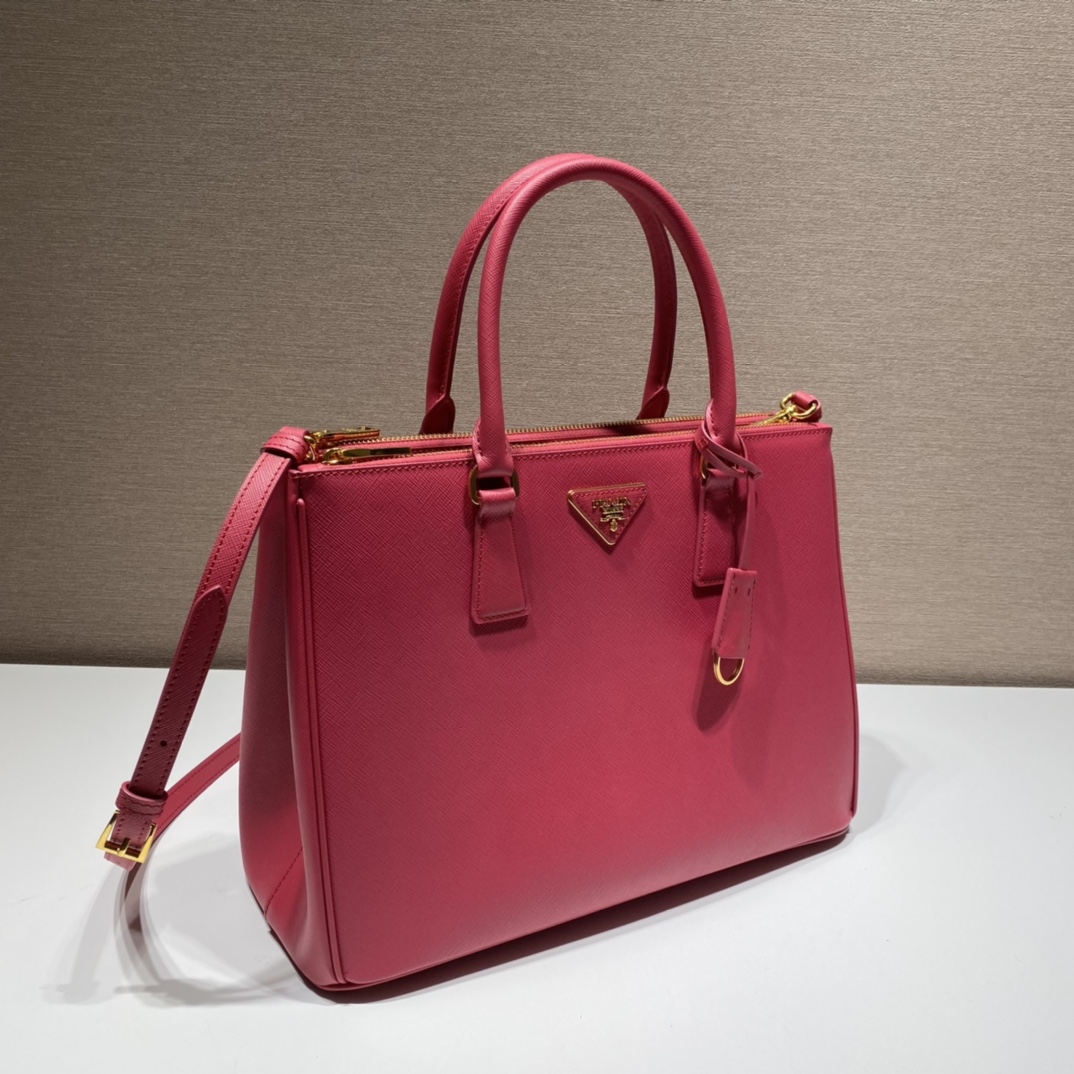 Prada Large Galleria Saffiano Leather Bag Tote Shoulder Bag Rose Red 1BA274